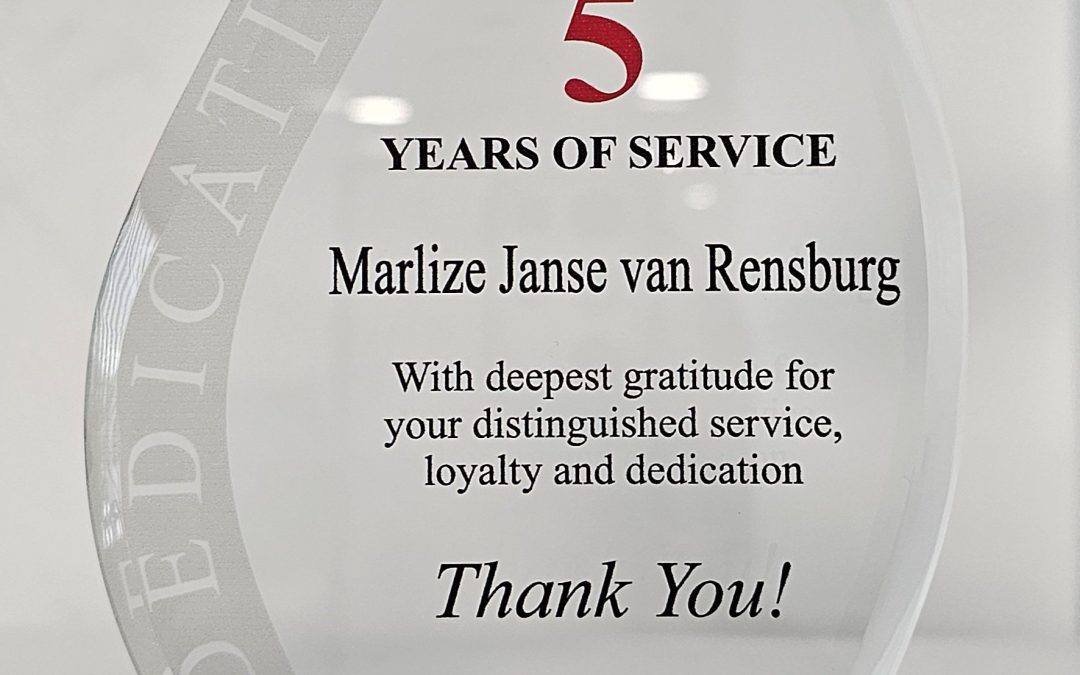 Congratulations to Marlize on 5 years of service
